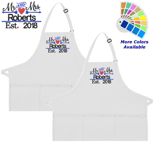 Personalized Apron Embroidered Mr and Mrs Embroidery Design Wedding Gift