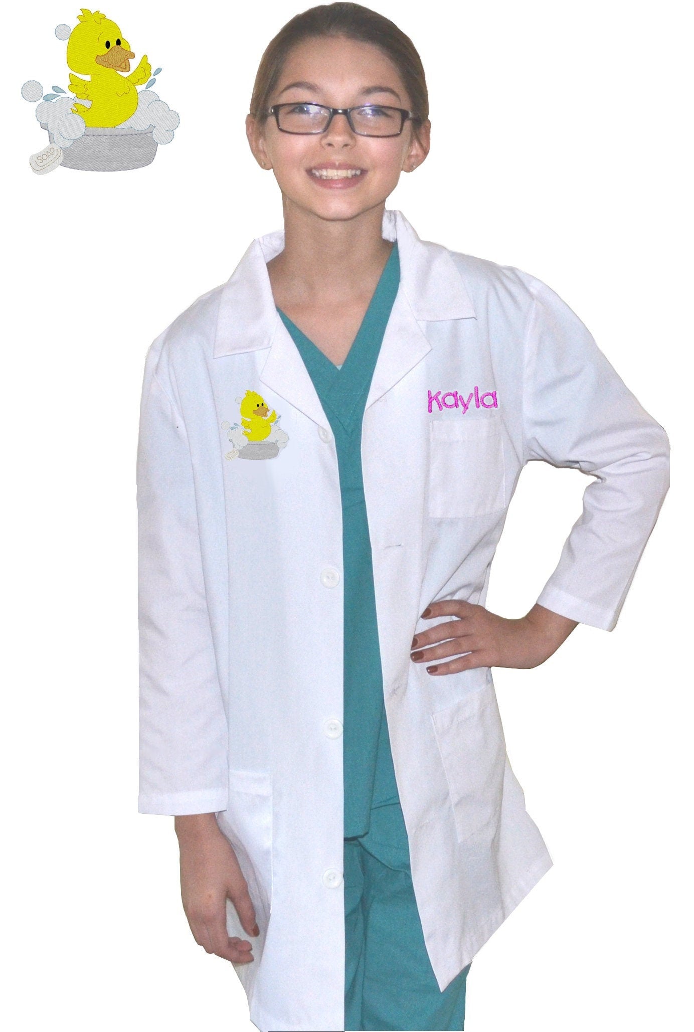 Personalized Kids Lab Coat with Duck Embroidery Design, Veterinarian Lab Coat, Birthday Gift, Childrens Lab Coat, Monogrammed Name