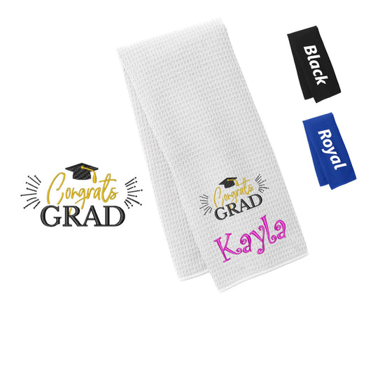 Personalized Graduation Towel with Congrats Grad Design, Gym, Workout Fitness Towel, Waffle Microfiber, Embroidered Name Monogrammed Gift