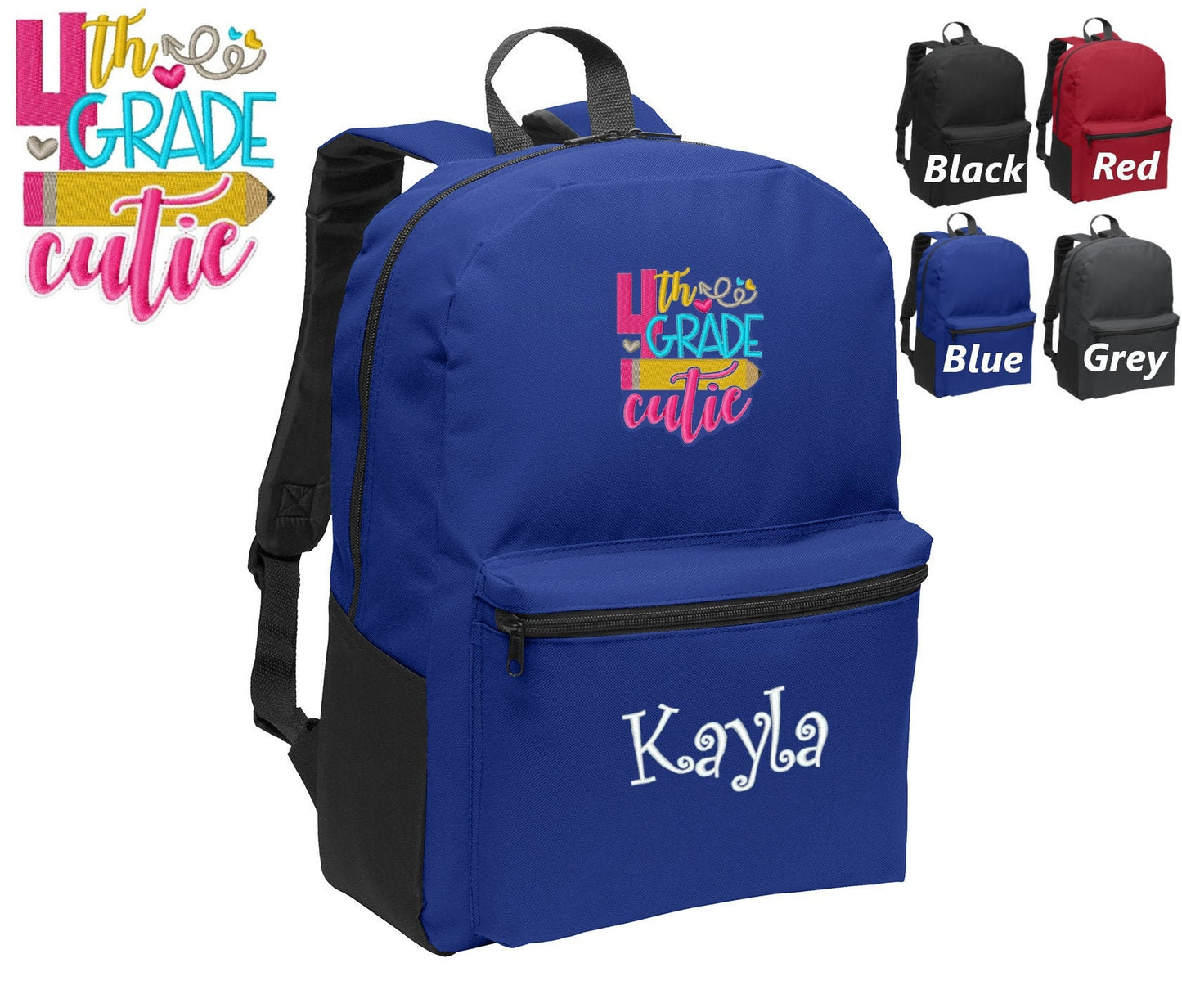 Personalized Kids Fourth Grade Backpack Embroidered Cutie Design, Funny Backpack, Monogrammed Name, Perfect Kids School Sports Gift