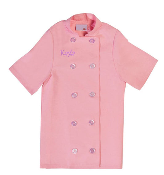 Personalized Kids Pink Chef Coat Jacket Short Sleeve