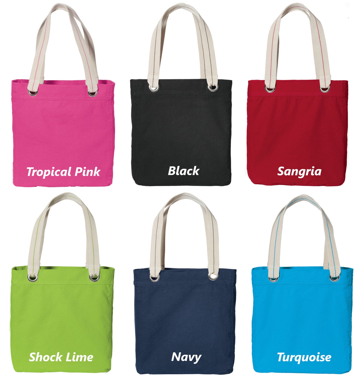 Personalized Canvas Tote Bag Breast Cancer Ribbon Design Contrast Lined with Metal Grommets Embroidered with Name or Text of Your Choice