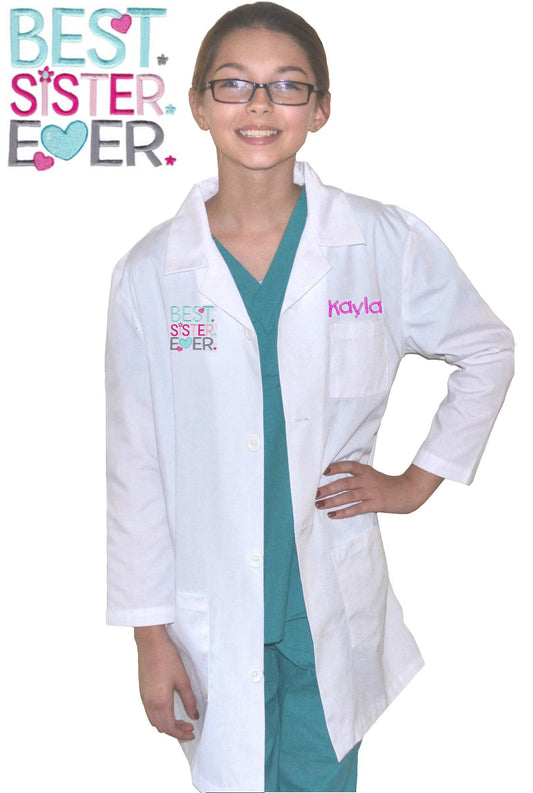 Personalized Kids Lab Coat with Best Sister Ever Embroidery Design, New Sister Gift, New Gift, Expectant Mom Gift