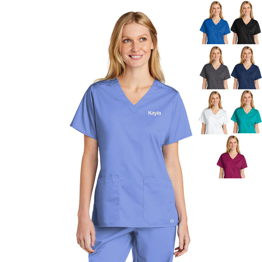 Personalized Womens Scrubs Top with Custom Embroidered Text or Name, Doctor, Nurse, Veterinarian, Hospital, Shirt, Medical Apparel