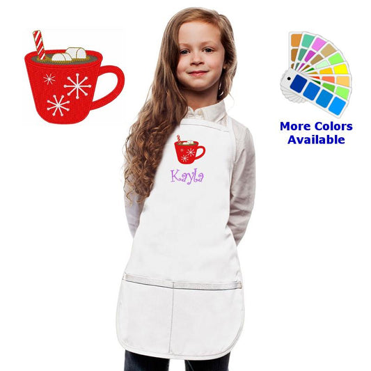 Personalized Kids Apron with Hot Chocolate Embroidery Design, Monogrammed Chef Uniform, Art Gift, Chef Gift, Cooking Party, Art Party School
