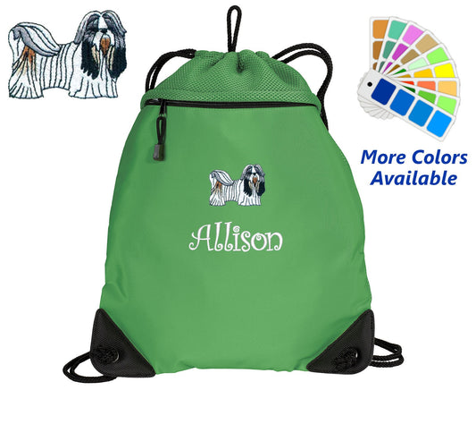 Personalized Cinch Pack, Drawstring Gym School PE, Pool Backpack, Embroidered Shih Tzu Dog, Monogrammed Custom Name, Perfect Gift