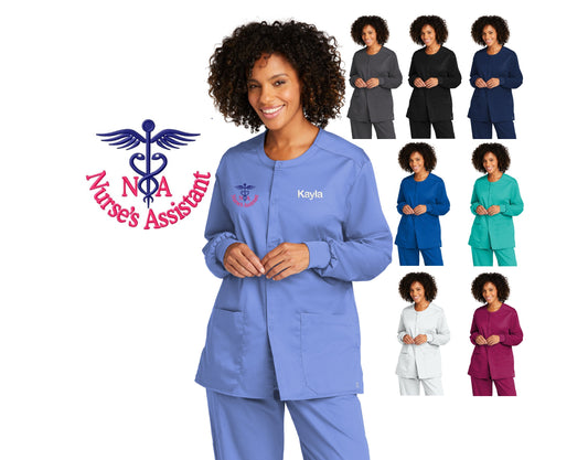 Personalized Unisex Nurses Assistant Scrubs Jacket, Custom Embroidered Name, Doctor, Nurse, Veterinarian, Hospital, Shirt, Medical Apparel