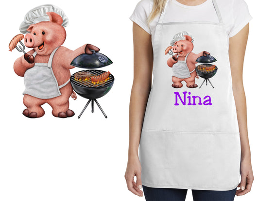 Personalized Kids Apron BBQ Pig Grille Design, Monogrammed Chef Gift, Chef Gift, Cooking Party, Art Party, School Aprons, Printed Apron