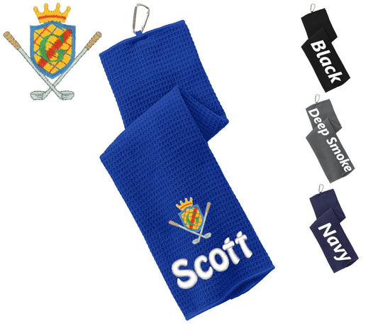 Personalized Golf Towel, Golf Club Crest Design, Gym Towel, Workout Towel, Fitness Towel, Microfiber, Embroidered Name Monogrammed Golf Gift
