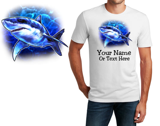 Personalized T-Shirt Shark Ungerwater Design, Fishing Shirt, Custom Shirt, Custom Name, Dad Gift, Fisherman Gift, Unisex, Womens Tee
