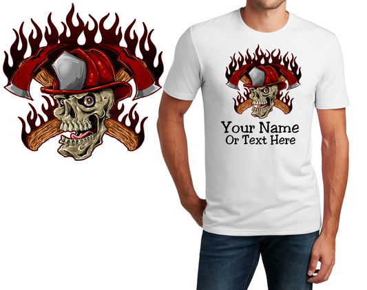 Personalized T-Shirt Firefighter Skull Axe Design, Fire Shirt, Custom Shirt, Custom Name, Dad Gift, Fireman Gift, Unisex Women Tee
