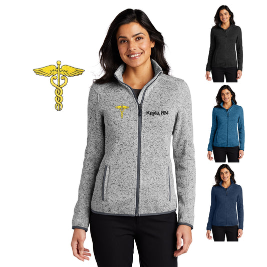 Personalized Nurse Jacket Sweater with Caduceus Design, Custom Embroidered Text or Name, Doctor, Nurse, Jacket, Medical Apparel