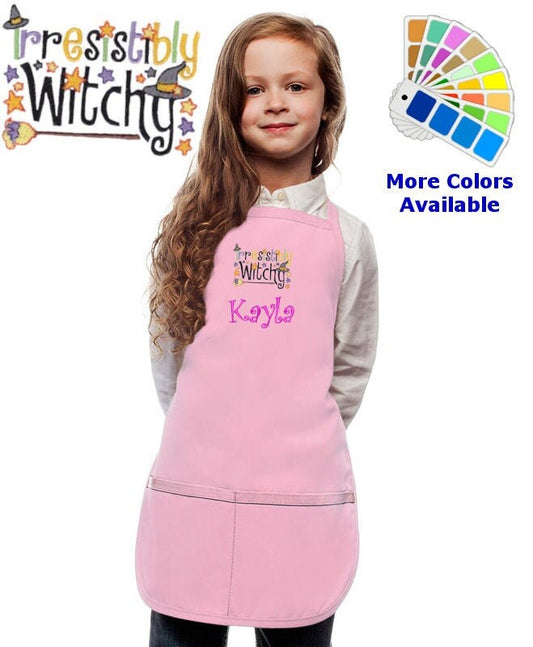Personalized Kids Halloween Apron with Witch Embroidery Design, Kitchen Cook Gift, School Gift, Funny Gift, Monogrammed, Cooking Party