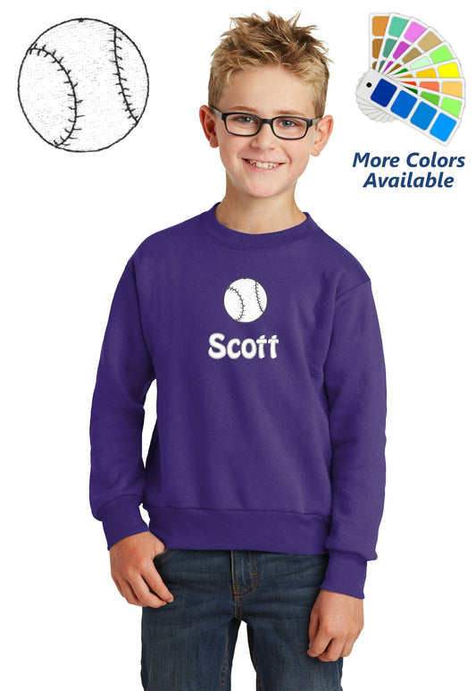 Personalized Kids Baseball Sweatshirt Embroidered Name Unisex Girl or Boy Gift with Monogrammed Name Sports Gift Crewneck Sweater