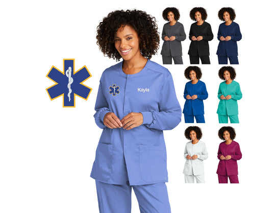 Personalized Unisex Paramedic Nurse Scrubs Jacket Custom Embroidered Name, Doctor, Nurse, Veterinarian, Hospital, Shirt, Medical Apparel