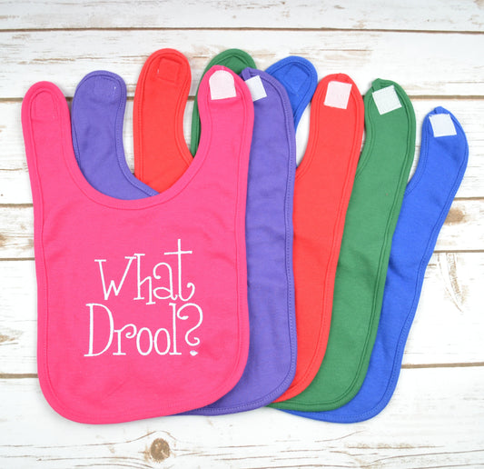 Baby Bib Solid Colors for Boy or Girl with What Drool Embroidered Design, Baby Gift, Baby Shower Gift, New Mom Gift, New Dad Gift