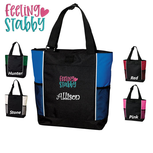 Personalized Canvas Nurse Tote Bag, Feeling Stabby, Custom Tote, Tote with Zipper, Embroidered Custom Name, Funny Nurse Gift