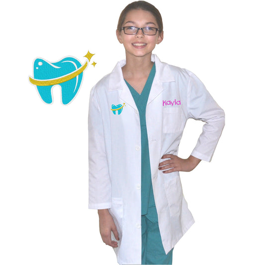 Personalized Kids Dentist Lab Coat with Tooth Embroidery Design little Doctors and Nurses, Youth Lab Coat, Child Coat, Hallowen Costume