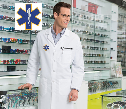 Personalized Lab Coat with Custom Embroidered Name and Star of Life Design, Doctor, Nurse, Veterinarian, Hospital, Jacket, Medical Apparel