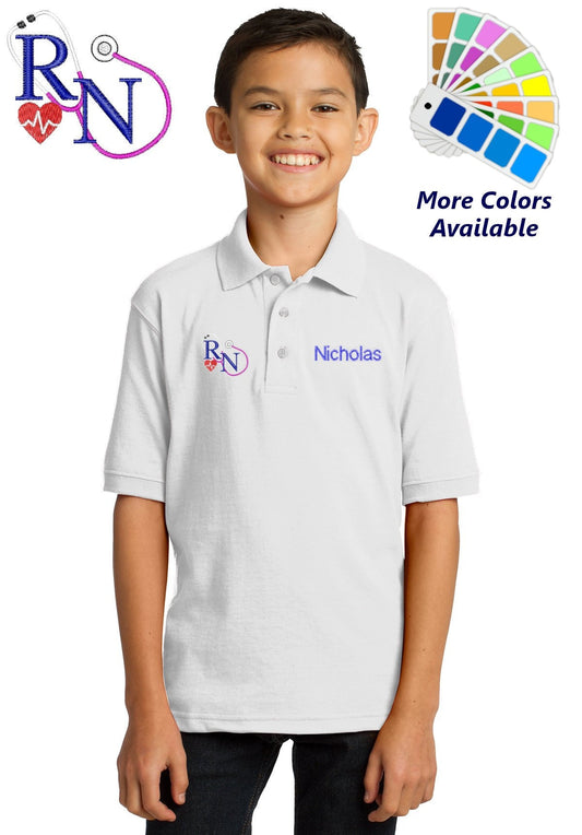 Personalized Kids Polo Shirt Embroidered Nurse RN Monogrammed with a Name or Text of Your Choice