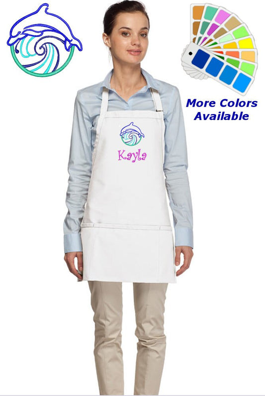 Personalized Apron Embroidered Dolphin Design Dad Mom Gift