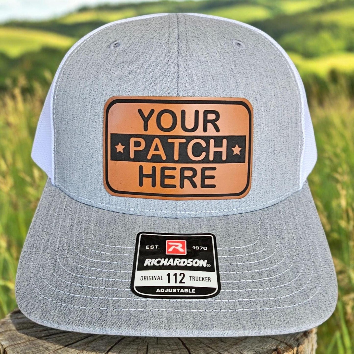 Firefighter Leather Patch Trucker Hat with Helmet Axes, Richardson 112, Fireman Hat, Dad Gift, Husband Gift, Station Gift, Laser Engraved