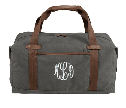Monogrammed Grey Duffel Bag, Gym Bag, Weekend Bag, Groomsmen Gift, School PE, Husband Gift, Embroidered with Name or Text of Your Choice