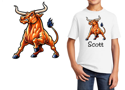 Personalized Kids T-Shirt Longhorn Bull Design, T-Shirt, Colorful, Cotton, Low Price Inexpensive Tee Shirt, School Gift, School Gift