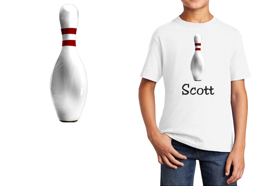 Personalized Kids T-Shirt Bowling Pin Design, T-Shirt, Colorful, Cotton, Low Price Inexpensive Tee Shirt, Student School Gift