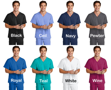 Personalized Mens Scrubs Set with Custom Embroidered Text or Name, Doctor, Nurse, Veterinarian, Hospital, Shirt, Medical Apparel