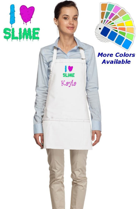 Personalized Apron Embroidered I Love Slime Design Dad Mom Gift