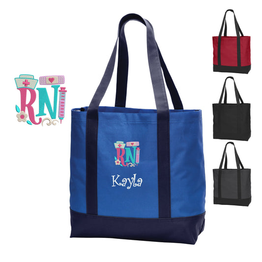 Personalized Canvas Nurse Tote Bag, RN Design, Shoulder Bag, Custom Tote with Handles, Embroidered Custom Name, Nurse Gift