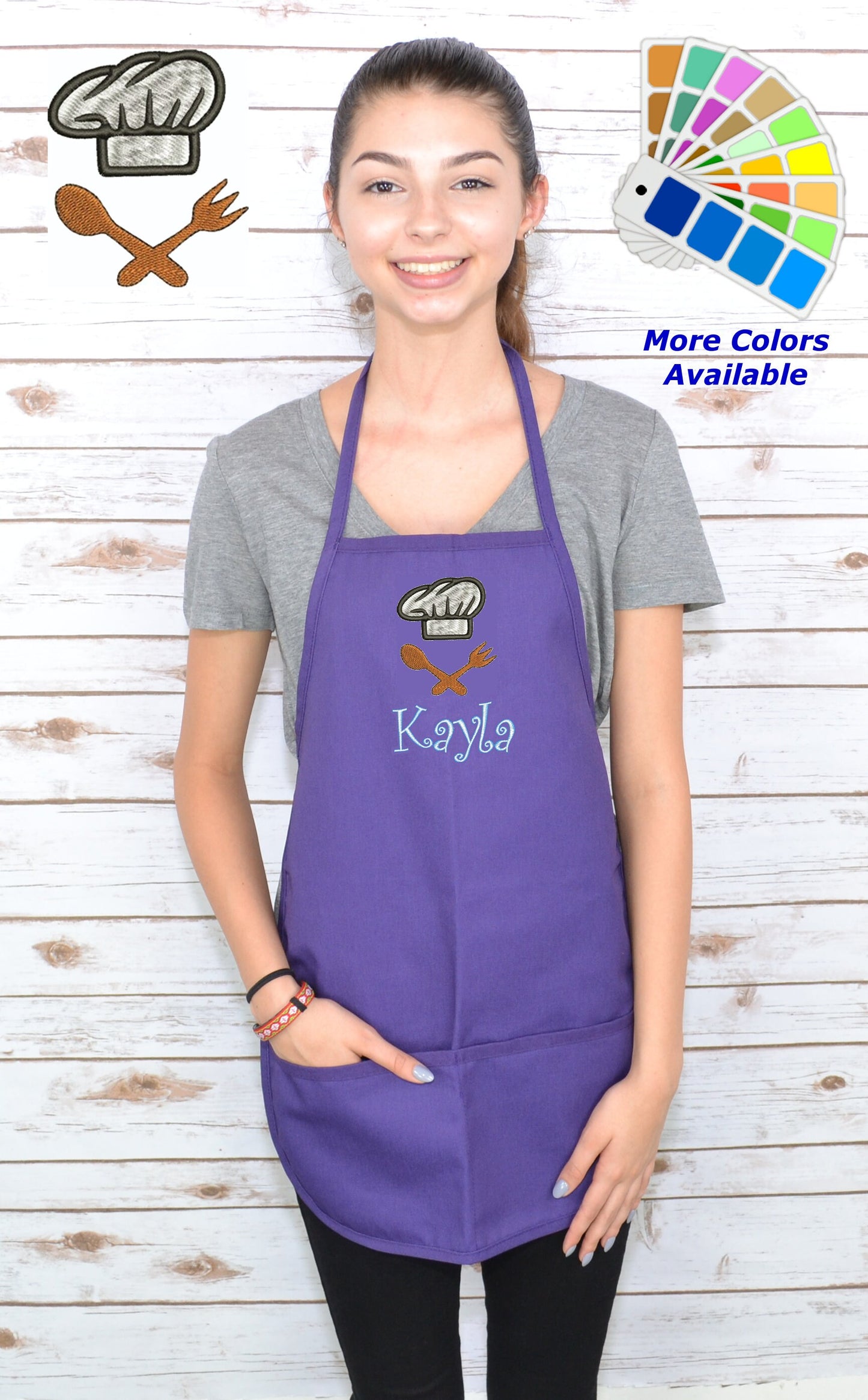 Personalized Kids Apron with Chef Hat Design, Custom Embroidered Name, Monogrammed, Art Gift, Chef, Cooking Party, Art Party, School Aprons