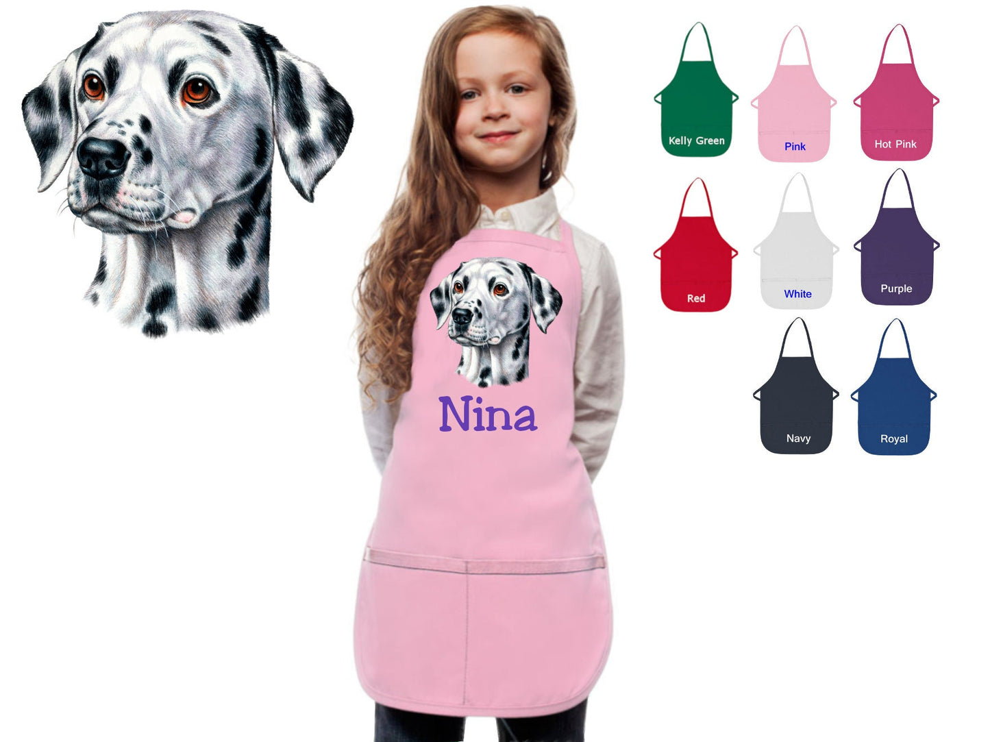 Personalized Kids Apron Dalmatian Dog Design, Monogrammed Chef Gift, Chef Gift, Cooking Party, Art Party, School Apron, Printed Apron