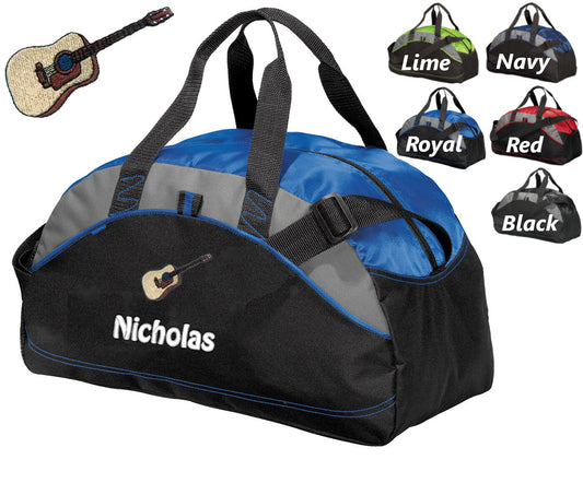 Personalized Kids Duffel Bag, Guitar Design, Gym Bag, School Band, Contrast Stitching, Embroidered Name, Music Gift, Student Gift