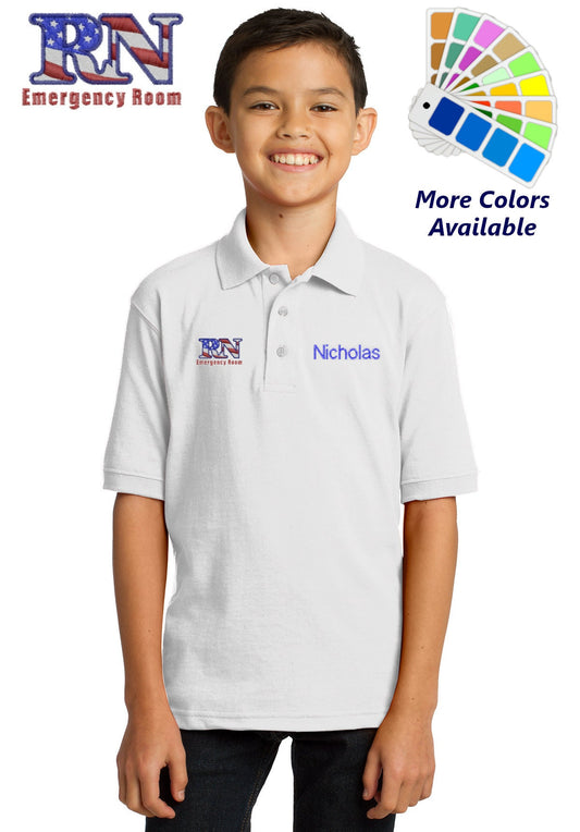 Personalized Kids Polo Shirt Embroidered RN Emergency Room Nurse Monogrammed with a Name or Text of Your Choice