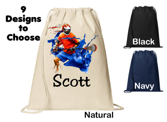 Personalized Kids Lacrosse Cinch Pack, Drawstring Gym School PE Pool Backpack, Printed Monogrammed Custom Name, Perfect Kids Sports Gift