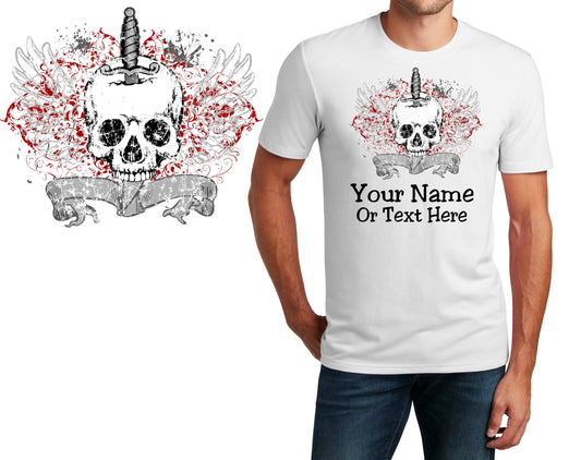 Personalized T-Shirt Goth Skull Dagger Design, Sports Shirt, Custom Shirt, Custom Name, Dad Gift, Fantasy Gift, Unisex, Womens Tee