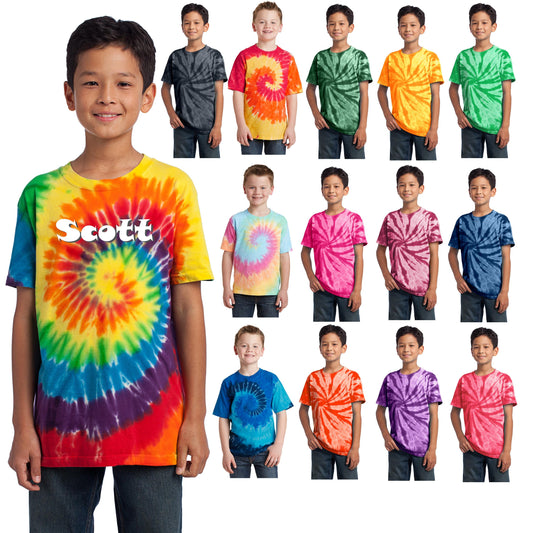 Personalized Kids Tie Dye Shirt, T-Shirt, Colorful , Tie-Dye, Rainbow, Cotton, Low Price, Inexpensive Tie Dye, Student Gift, School Gift