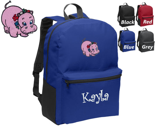 Personalized Kids Backpack Embroidered Hippo Monogrammed with Name of Your Choice Perfect Kids School Gift