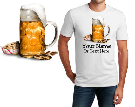 Personalized T-Shirt Mug of Beer Peanuts Design, Sports Shirt, Custom Shirt, Custom Name, Dad Gift, Bartender Gift, Unisex Womens Tee