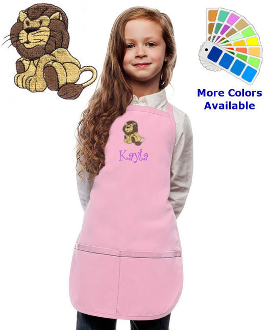 Personalized Kids Apron with Lion Embroidery Design