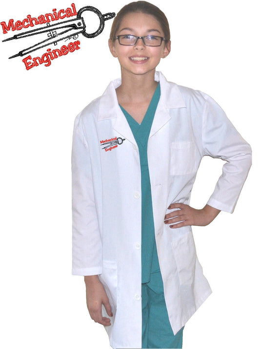 Kids Lab Coat with Mechanical Engineer Compass Embroidery Design