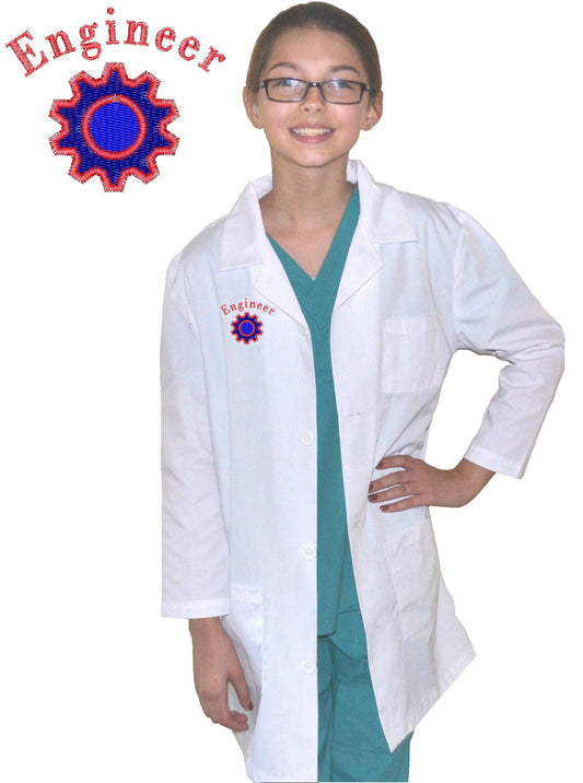 Kids Engineer Lab Coat with Engineer Gear Embroidery Design