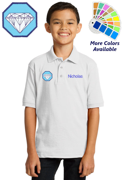 Personalized Kids Polo Shirt Embroidered Jeweler Diamond Monogrammed with a Name or Text of Your Choice
