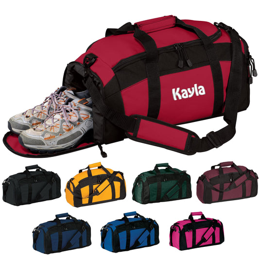 Personalized Gym Duffel Bag, Shoe Pocket, Student School PE, Quality Bag, Workout, Lined Sports Bag, College Athlete Gift, Embroidered Name