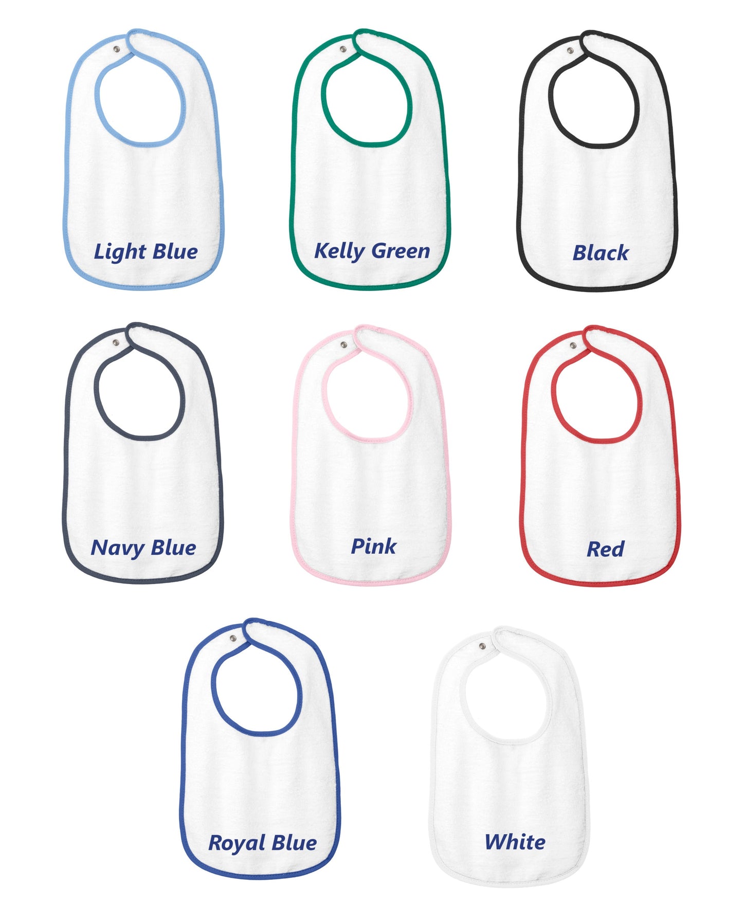 Personalized Baby Bib, White Cotton Terry with Contrast Trim, Letter N, Alphabet, Design, for Boy or Girl, Embroidered Name
