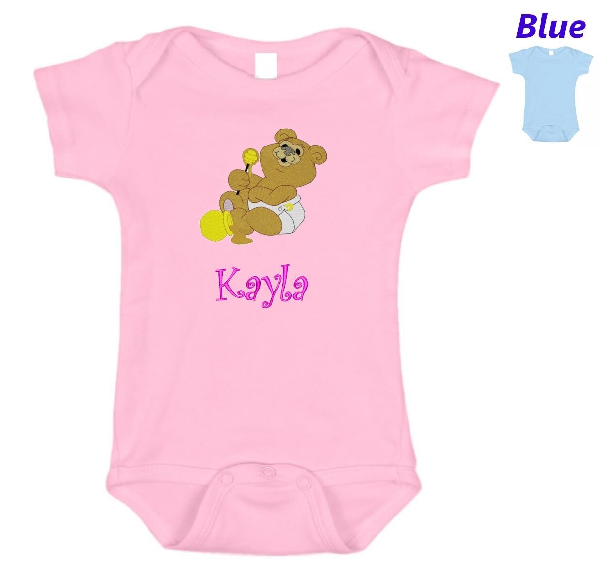 Personalized Baby Onesie Pink Blue Embroidered Baby Bear Newborn One Piece Body Suit Baby Shower Gift Monogrammed with Your Baby's Name