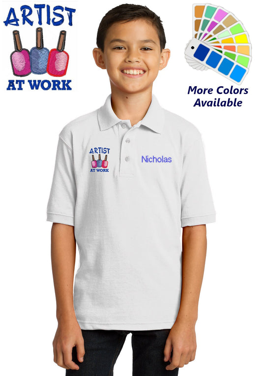 Personalized Kids Polo Shirt Embroidered Nail Artist at Work Monogrammed with a Name or Text of Your Choice