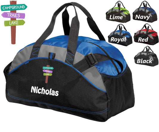 Personalized Kids Summer Camp Duffel Bag Gym Bag School PE Contrast Piping and Stitching Embroidered with Name or Text of Your Choice